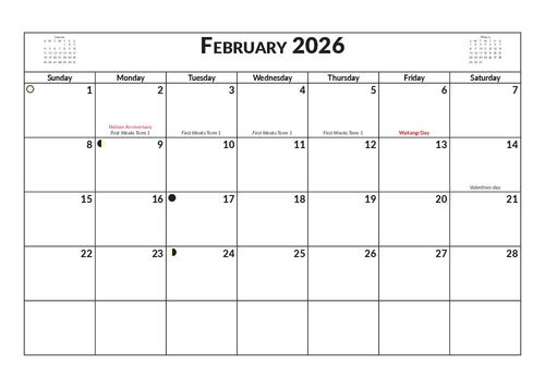 2026 13 Month Calendar A4 NZ Nature