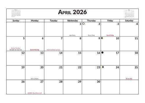 2026 13 Month Calendar A4 NZ Nature