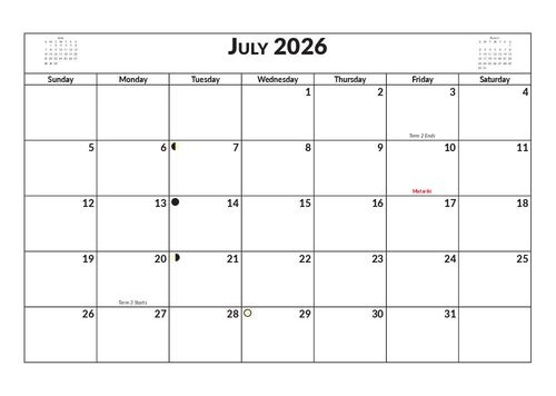 2026 13 Month Calendar A4 NZ Nature