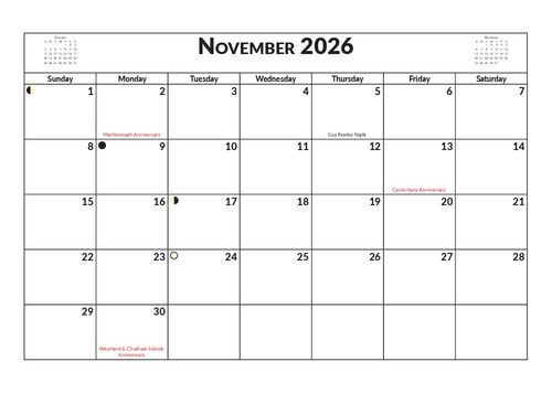 2026 13 Month Calendar A4 NZ Nature