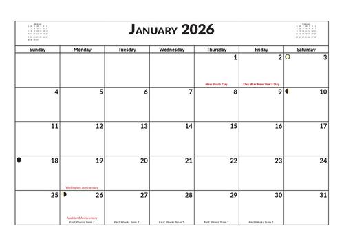 2026 13 Month Calendar A5 NZ Nature