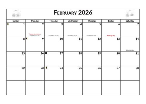 2026 13 Month Calendar A5 NZ Nature