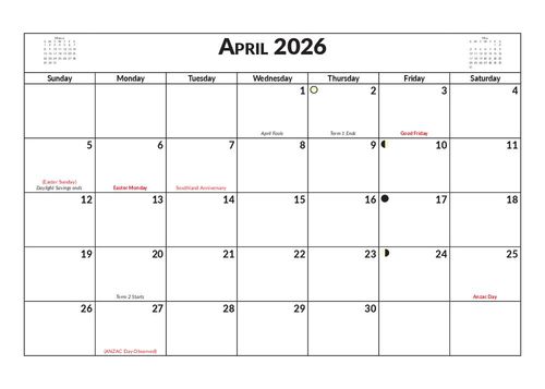 2026 13 Month Calendar A5 NZ Nature