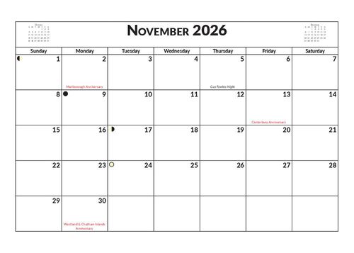 2026 13 Month Calendar A5 NZ Nature
