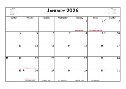 2026 13 Month Calendar A4 Abstract