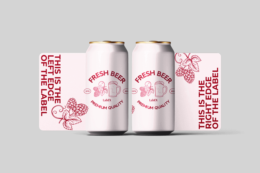 Image of two beer cans with their labels partially unwrapped to show which is the left edge of the label and which is the right.