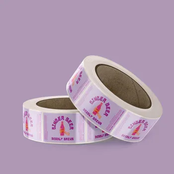 2 Rolls of purple Craft Beer Labels which have a hot pin beer bottle on them and a tagline reading deadly brews