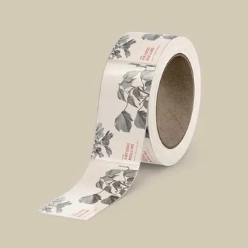 Roll of Premium Wine labels with cream background, black linework leaves, and red text.