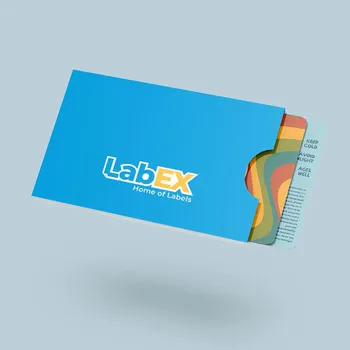 Picture of an illustration of the label sample kit including 2 samples peeking out the side.