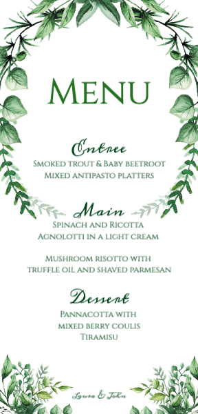Green Eden Menu Front