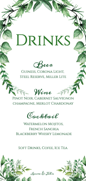 Green Eden Menu Back