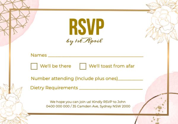Gold Flower RSVP Front