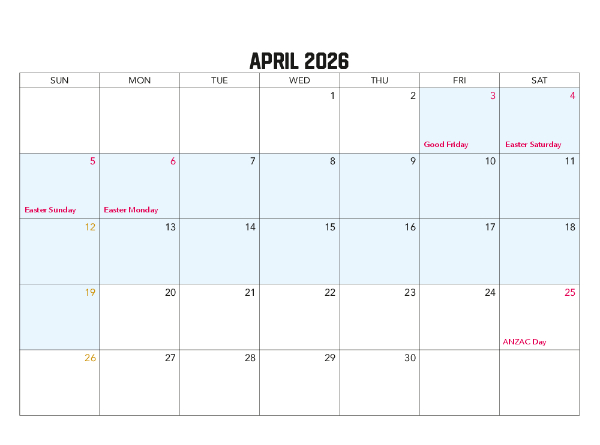 2026 Calendar (NSW) Family Photos