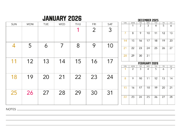 2026 Calendar (Australia Wide)