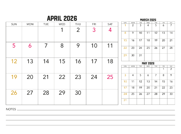 2026 Calendar (Australia Wide)