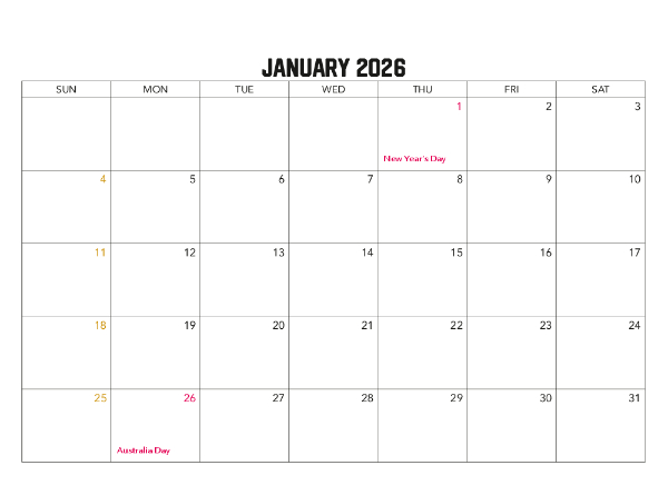 2026 Calendar (Australia Wide) Family Photos