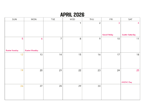 2026 Calendar (Australia Wide) Family Photos