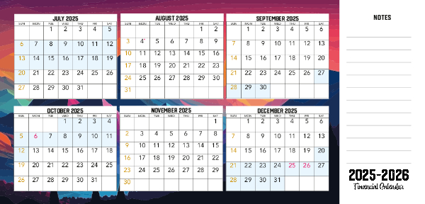 2025 - 2026 Financial Calendar (NSW) Front 