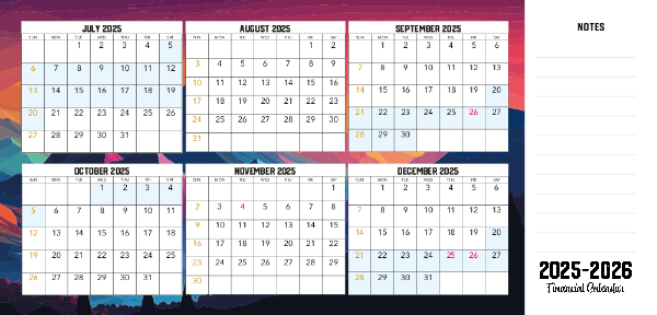 2025 - 2026 Financial Calendar (VIC) Front 