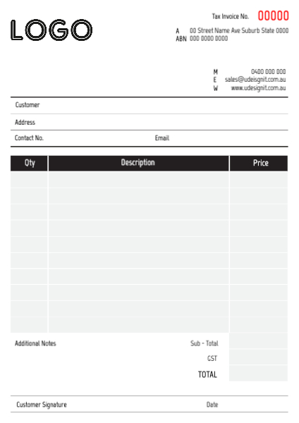 A5 Invoice Book Large Header Front Page