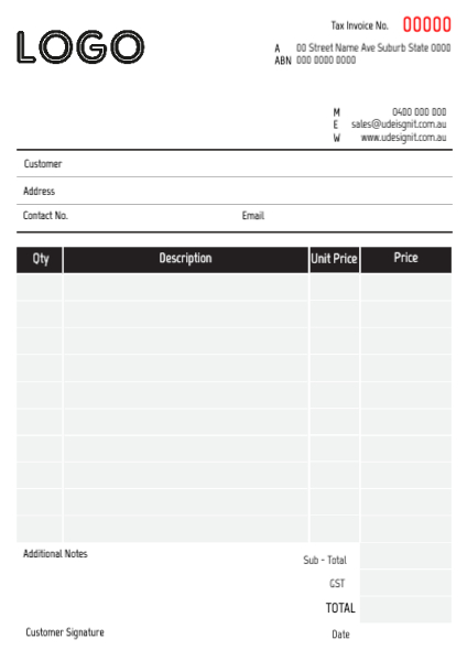 A5 Invoice Book Large Header - 4 Column v2 Front Page