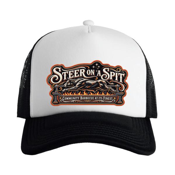 Steer on Spit White - Orange Logo 