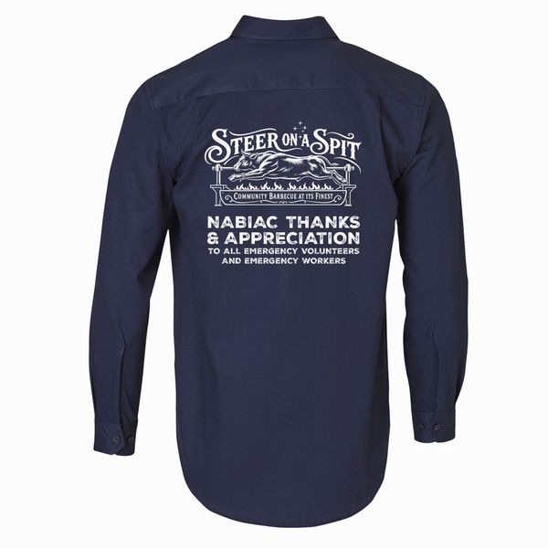 Steer on a Spit Navy Workshirt- Nabiac Back Full