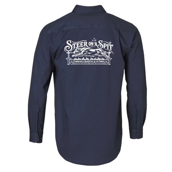 Steer on a Spit Navy Workshirt- Logo Only Back Full