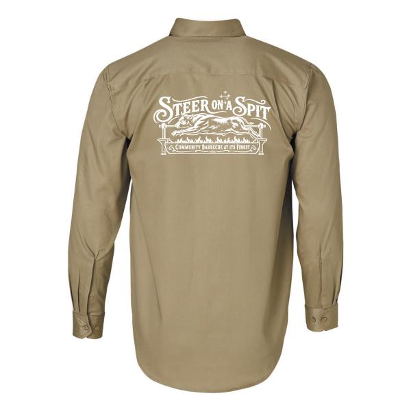 Steer on a Spit Khaki Workshirt- Logo Only Back Full