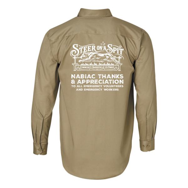 Steer on a Spit Khaki Workshirt- Nabiac Back Full