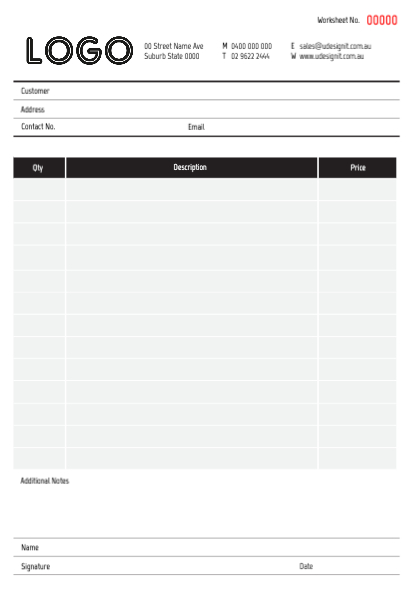 Daily Worksheet Black Front Page